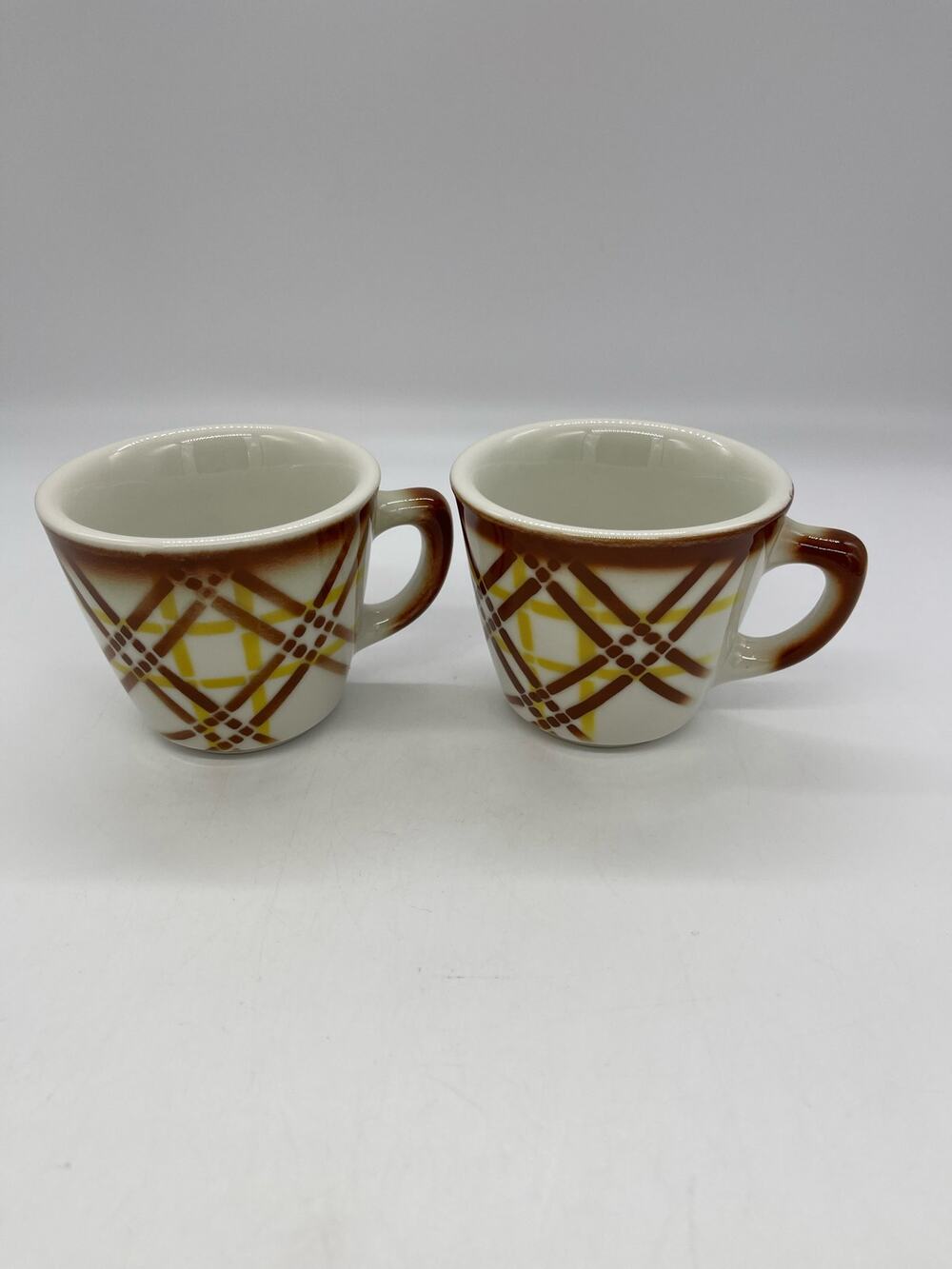 Vintage Plaid Jackson Restaurant Ware Set of 2 Cups Mugs Falls Creek PA USA